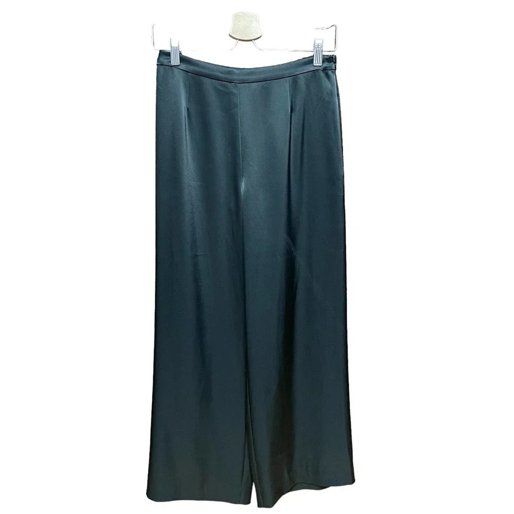 St. John Caviar Black‎ Silky Wide-Leg Trouser Pants Size 4